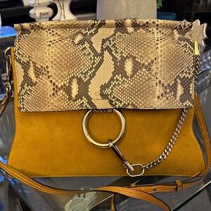 Elegant Mustard and Snakeskin Crossbody Bag